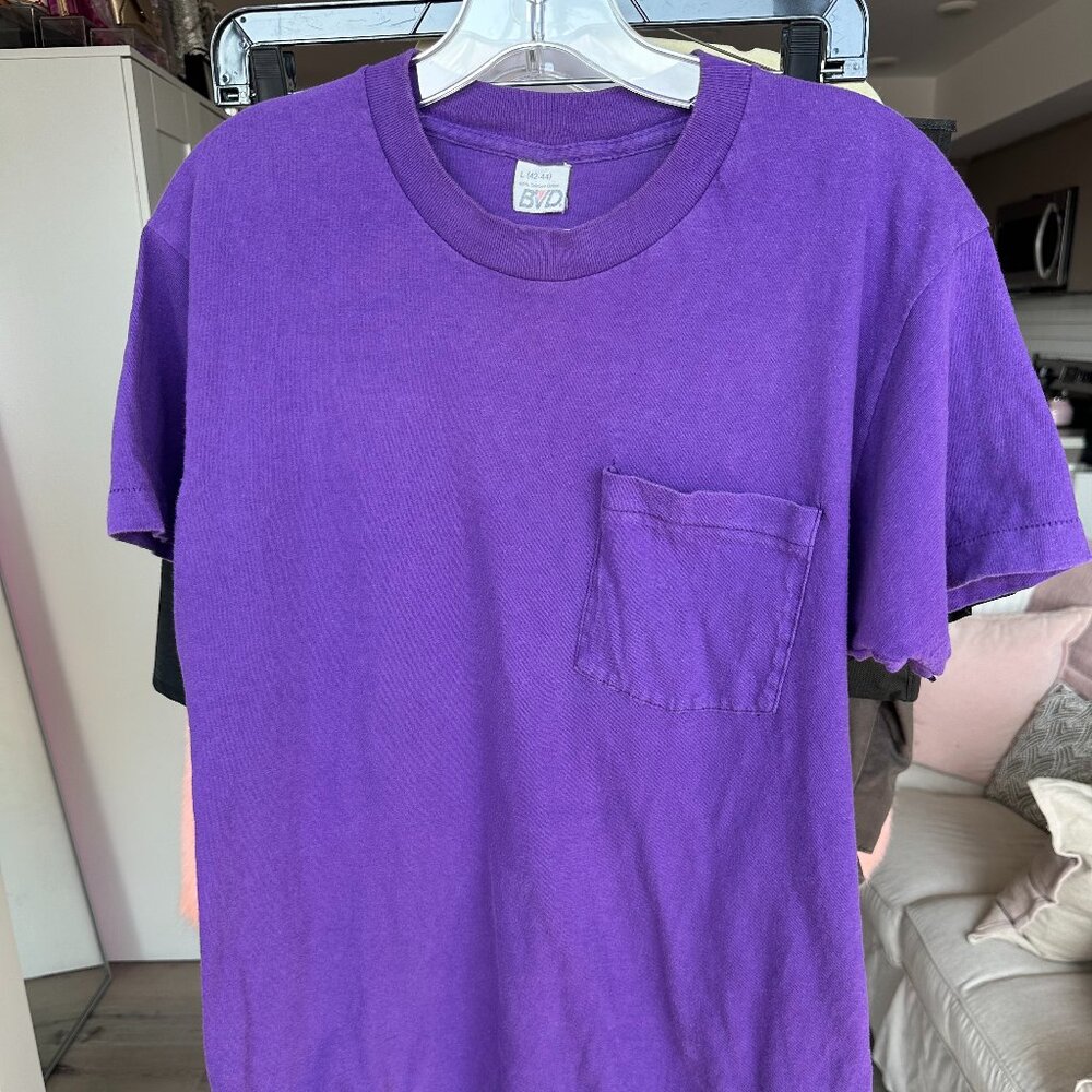 Men's Vintage Purple Short Sleeved T-Shirt With Pocket - Large